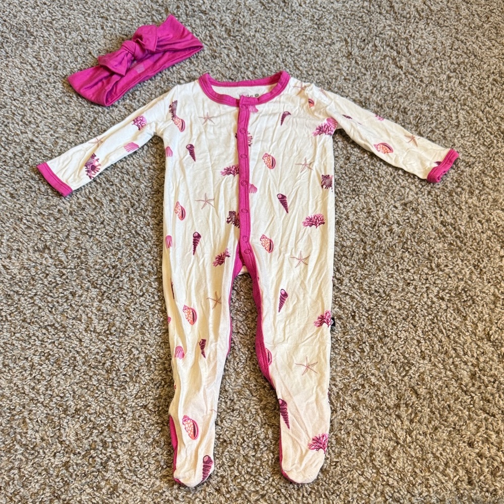 Kyte BABY Size 3-6 Snap Footie + Headband - Fuchsia Seashell